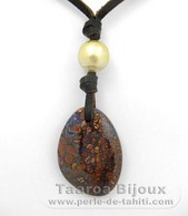 Collana in Cuoio, 1 Perla e 1 Opale d'Australia
