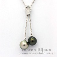Catena in Argento e 2 Perle di Tahiti Rotonda C 11.2 mm