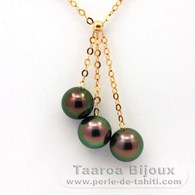 Catena in Oro 18K e 3 Perle di Tahiti Rotonda A+ di 8.5 a 8.8 mm