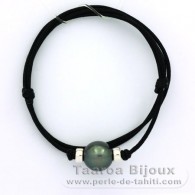 Collana in Cotone e 1 Perla di Tahiti Rotonda C 12.7 mm