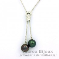 Collana in Argento e 2 Perle di Tahiti Rotonda C+ 10.7 mm
